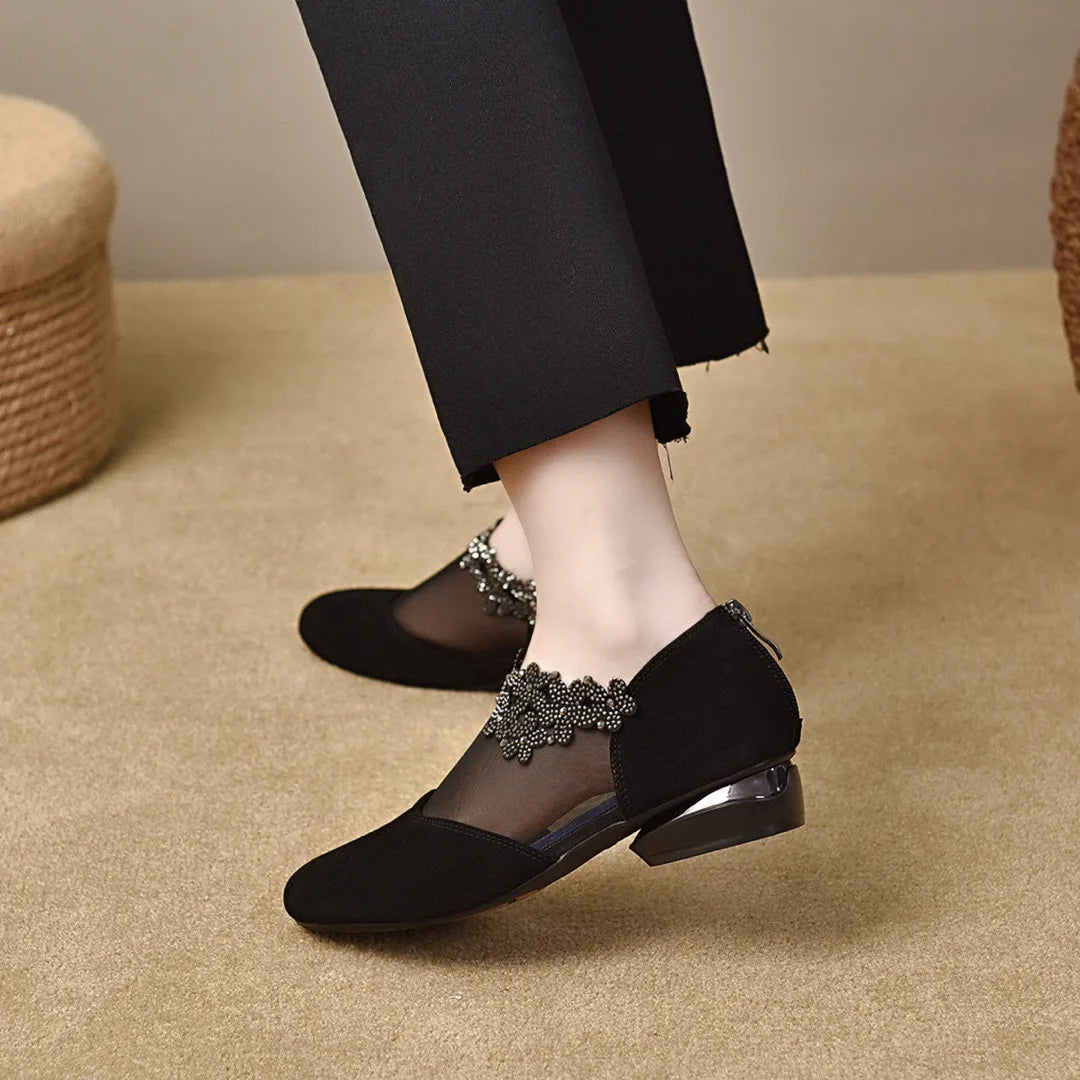 👠 Chaussures élégantes à talons bas pour femmes décorées de strass