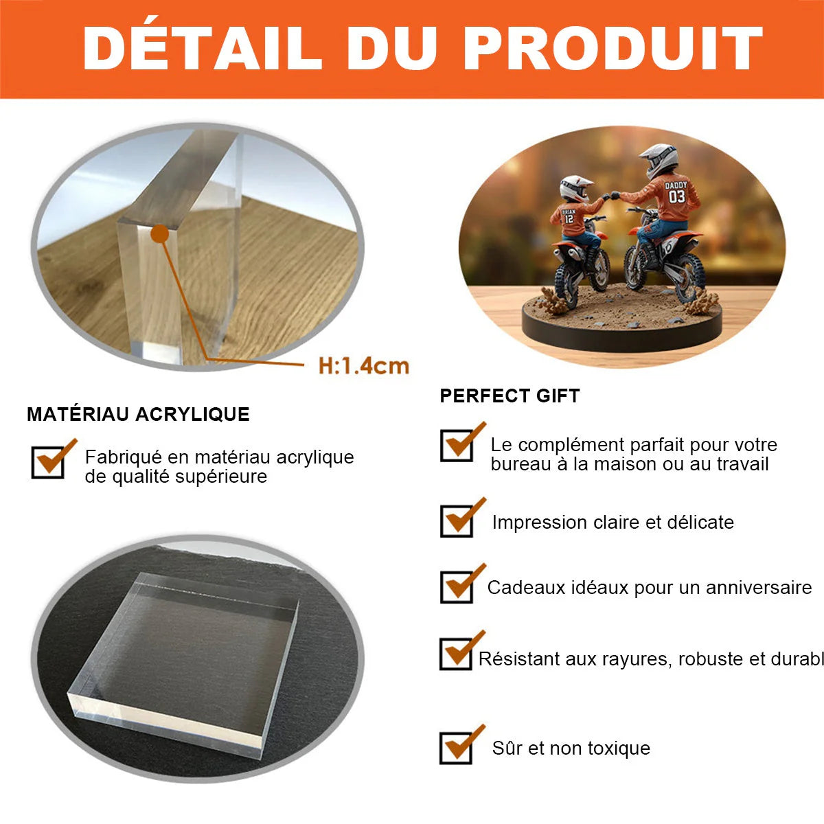 🏍️Plaque en acrylique personnalisée Père et Enfant en Moto