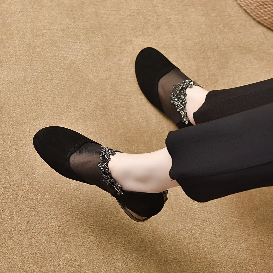 👠 Chaussures élégantes à talons bas pour femmes décorées de strass