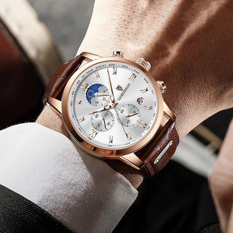 LIGE Business – montres de marque de luxe en cuir, étanche, Sport