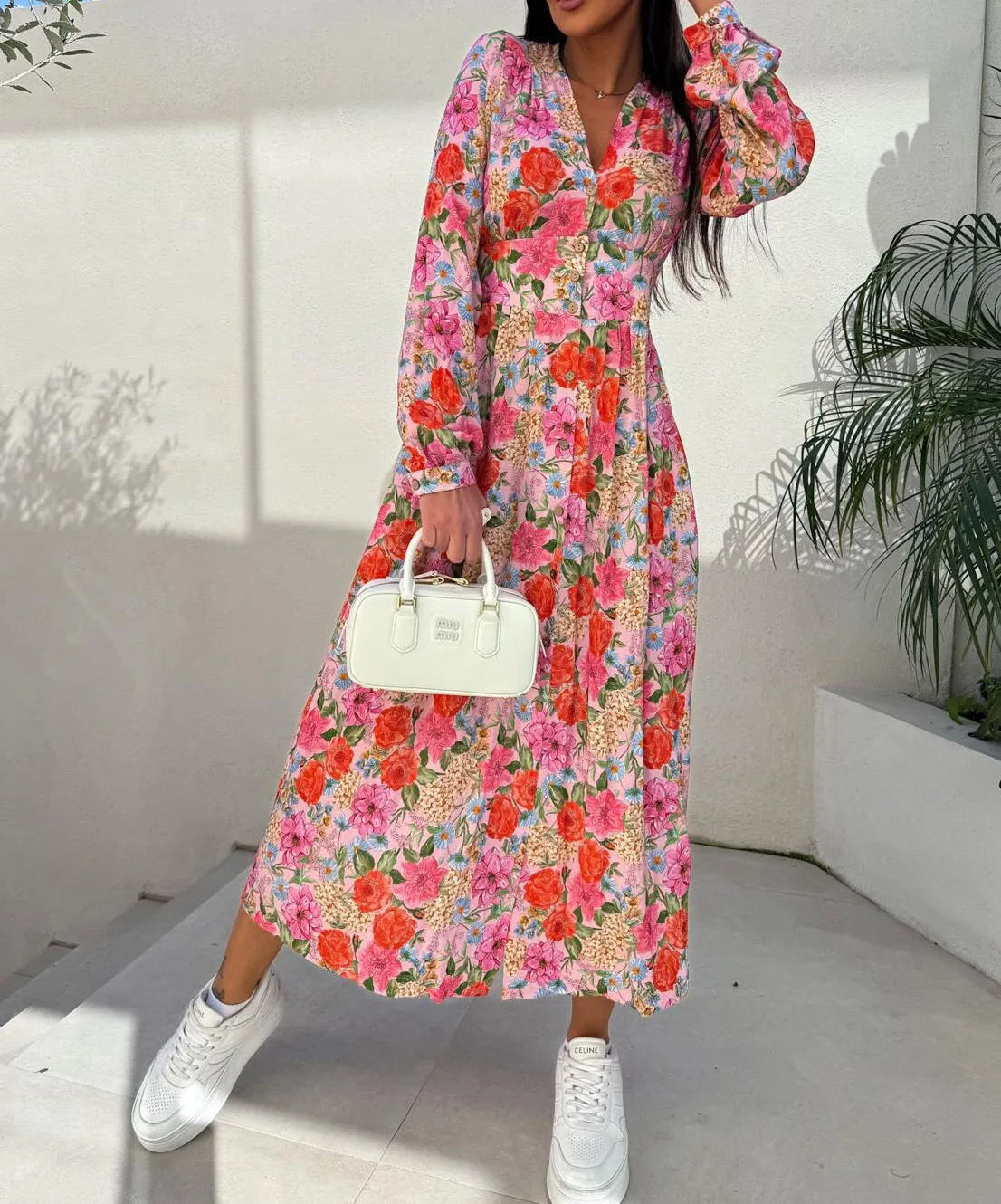 👗 robe décontractée à manches longues et col en V pour femme