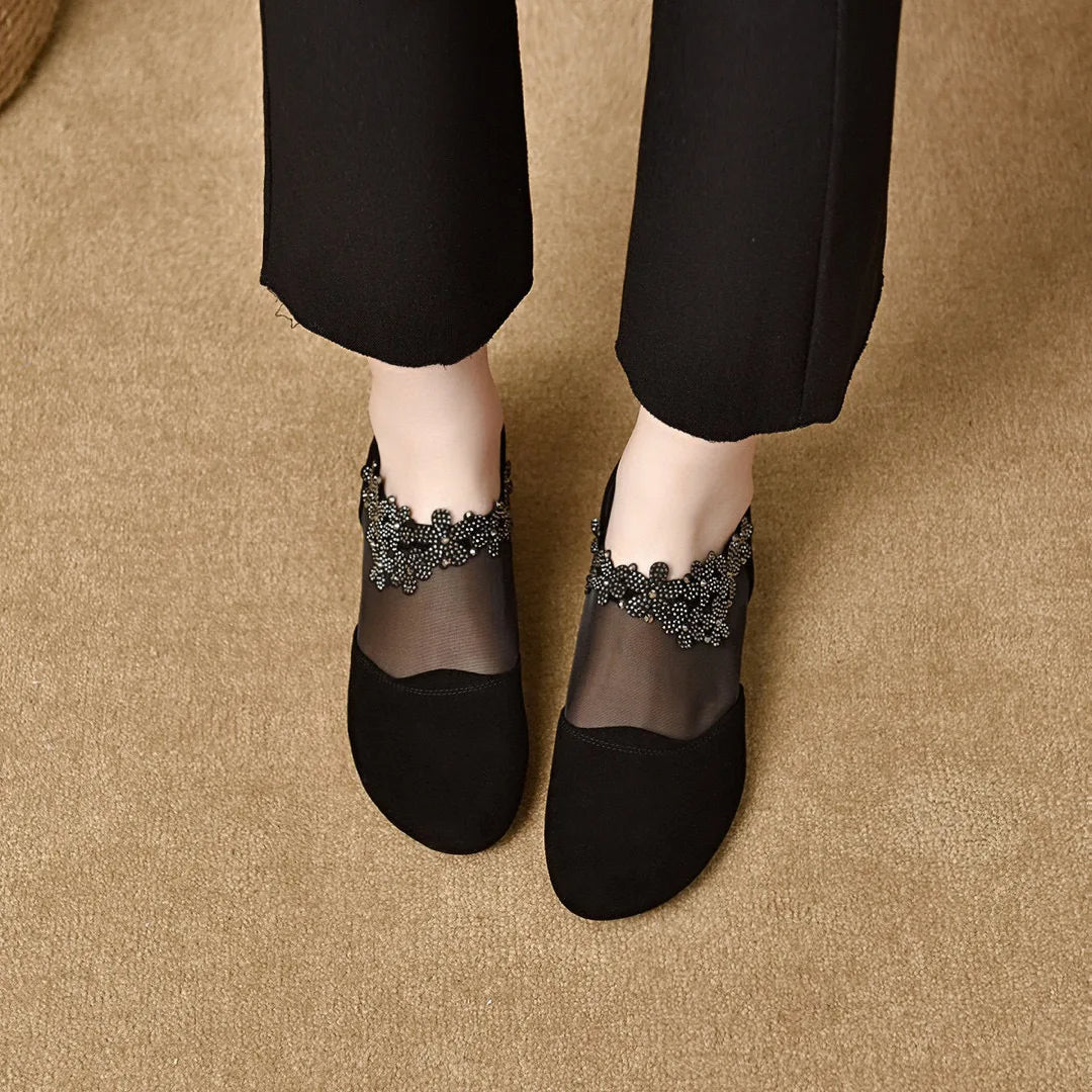 👠 Chaussures élégantes à talons bas pour femmes décorées de strass
