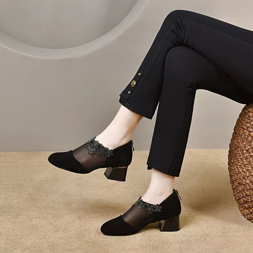 👠 Chaussures élégantes à talons bas pour femmes décorées de strass