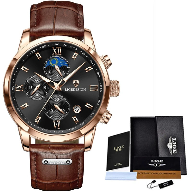 LIGE Business – montres de marque de luxe en cuir, étanche, Sport