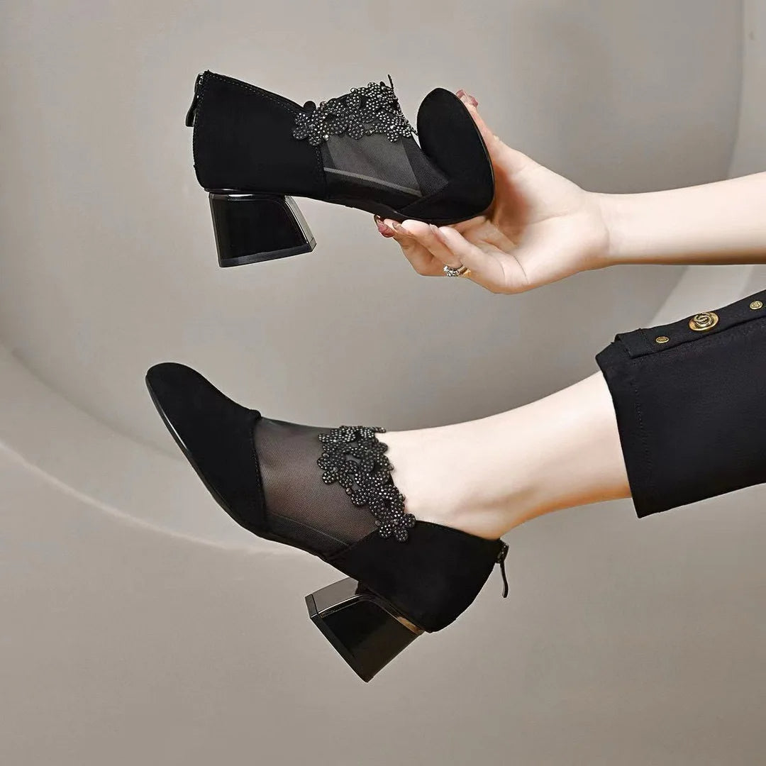 👠 Chaussures élégantes à talons bas pour femmes décorées de strass