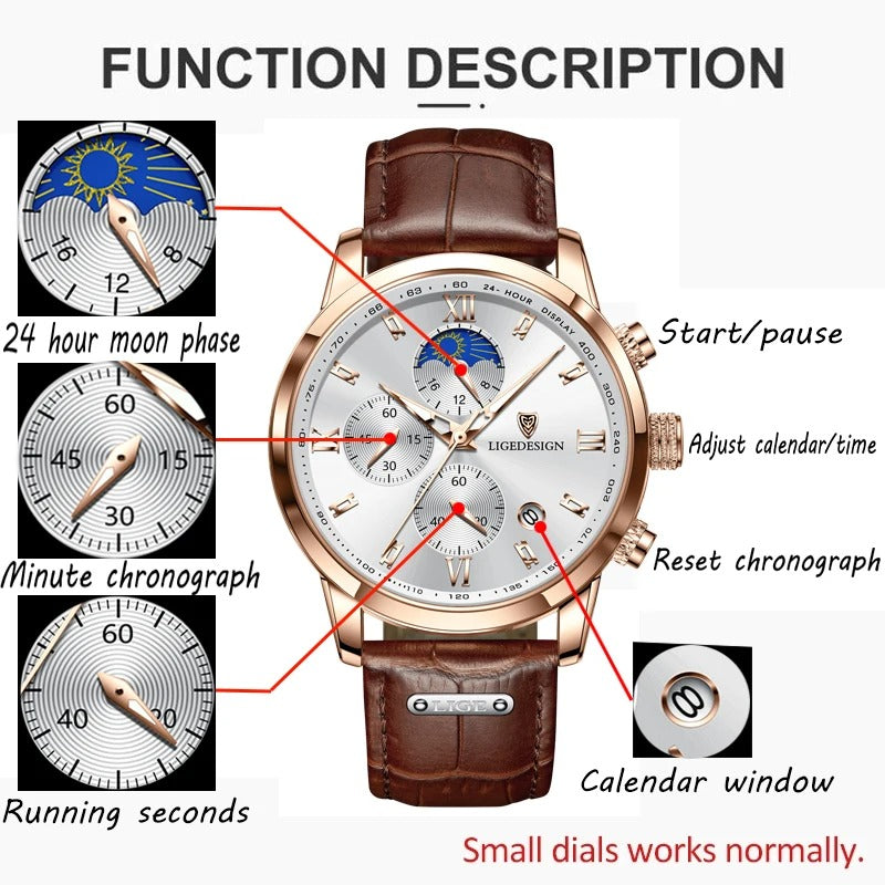 LIGE Business – montres de marque de luxe en cuir, étanche, Sport