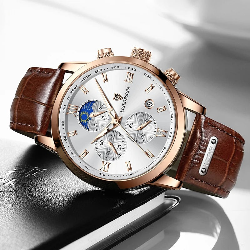 LIGE Business – montres de marque de luxe en cuir, étanche, Sport