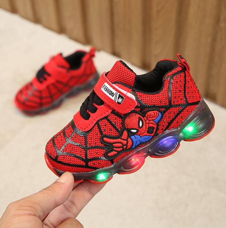 Baskets lumineuses à LED Spiderman pour enfants, garçons et filles