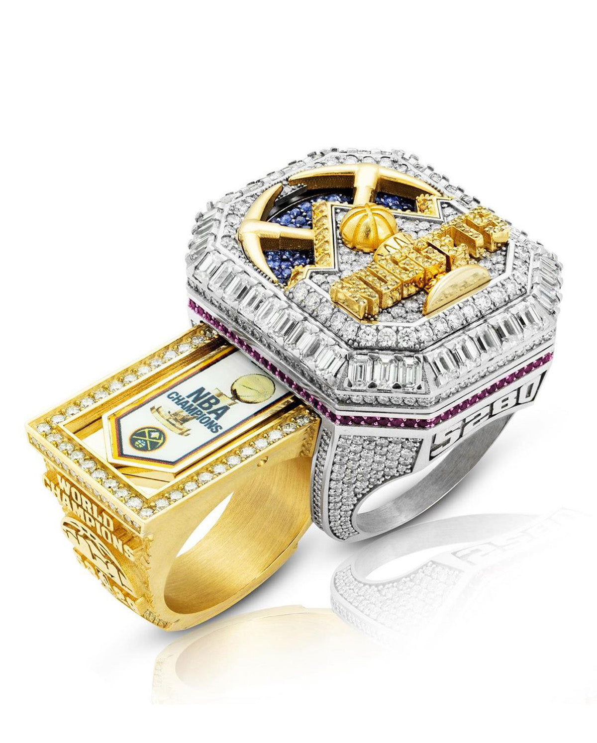 Bague de championnat de basket-ball commémorant la saison 2023, or et diamant, grande taille