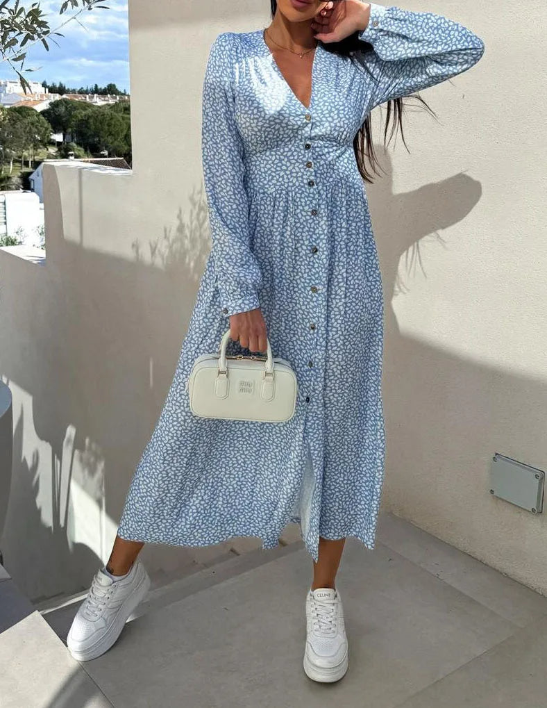 👗 robe décontractée à manches longues et col en V pour femme