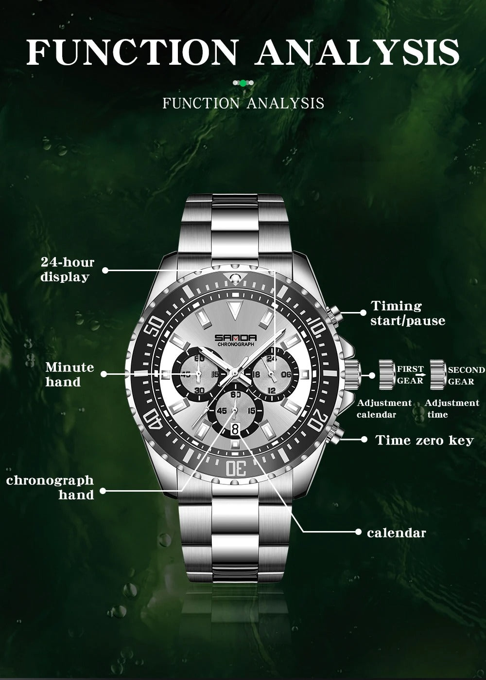 SANDA – montre à Quartz de luxe pour hommes, bracelet en acier