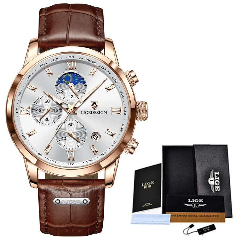 LIGE Business – montres de marque de luxe en cuir, étanche, Sport