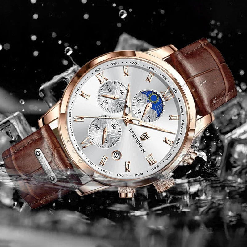 LIGE Business – montres de marque de luxe en cuir, étanche, Sport