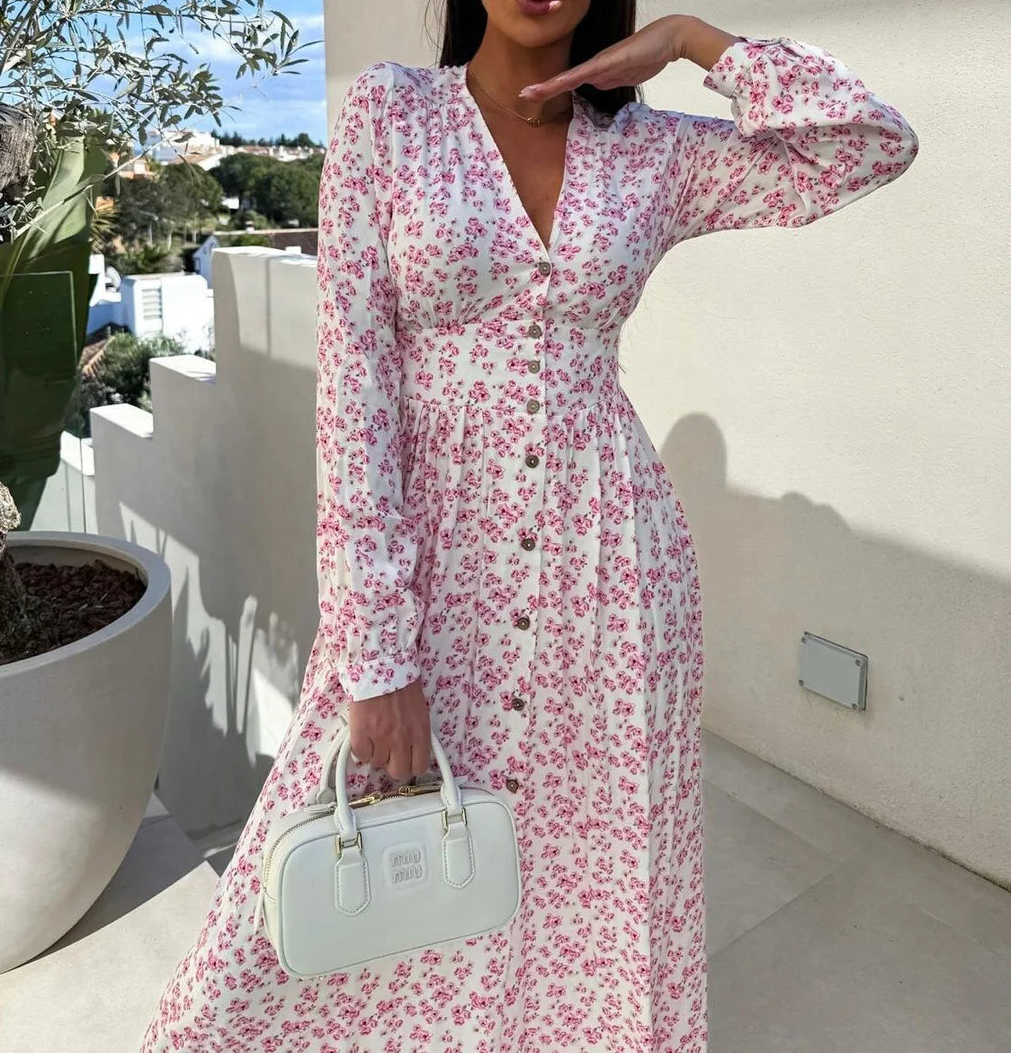 👗 robe décontractée à manches longues et col en V pour femme