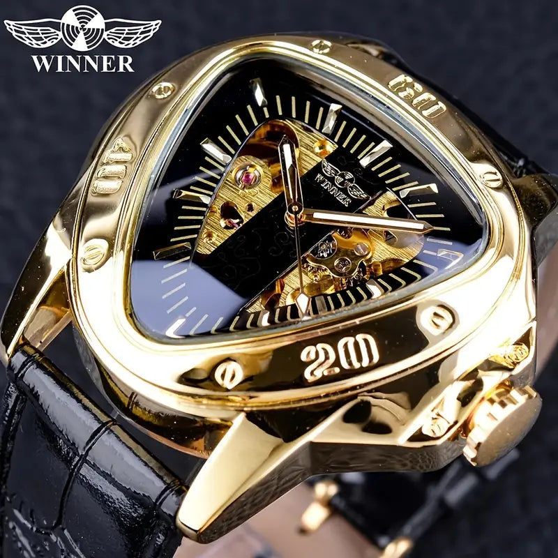 Montre Homme T-WINNER Steampunk Triangle Doré Squelette - Fusion Parfaite
