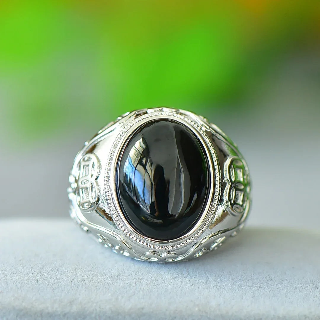 Bague homme agate noire naturelle