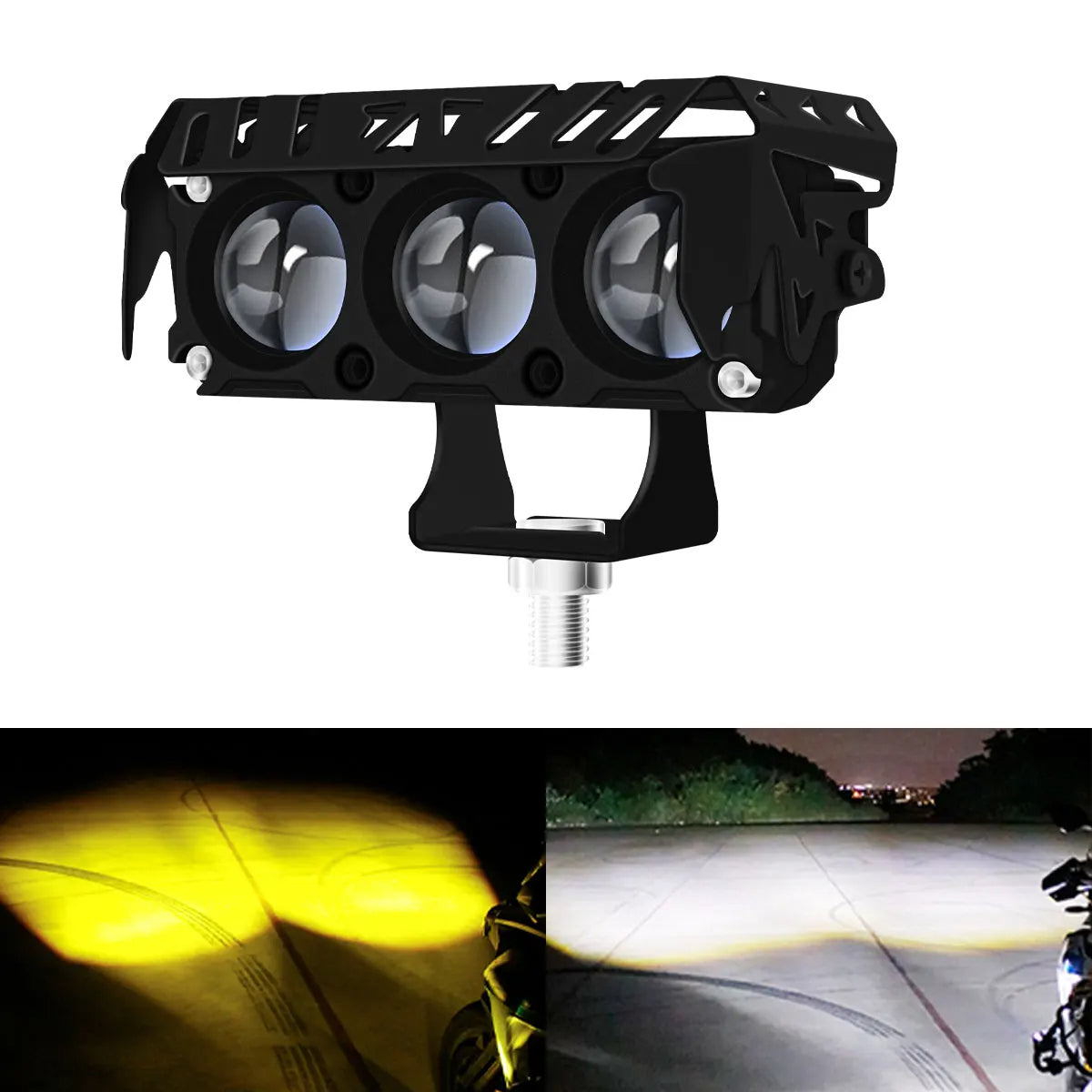 Feux antibrouillard LED bicolores blanc et jaune à trois lentilles