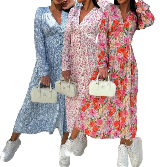 👗 robe décontractée à manches longues et col en V pour femme