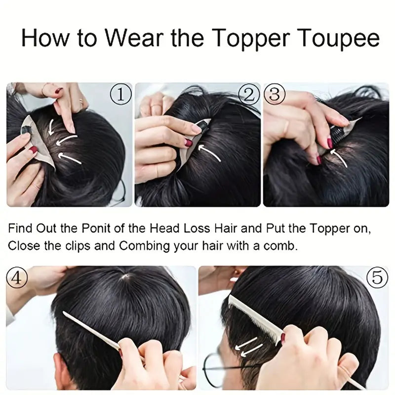 Toupee Pompadour Élargi pour Hommes - Cheveux Synthétiques, Pince Amovible
