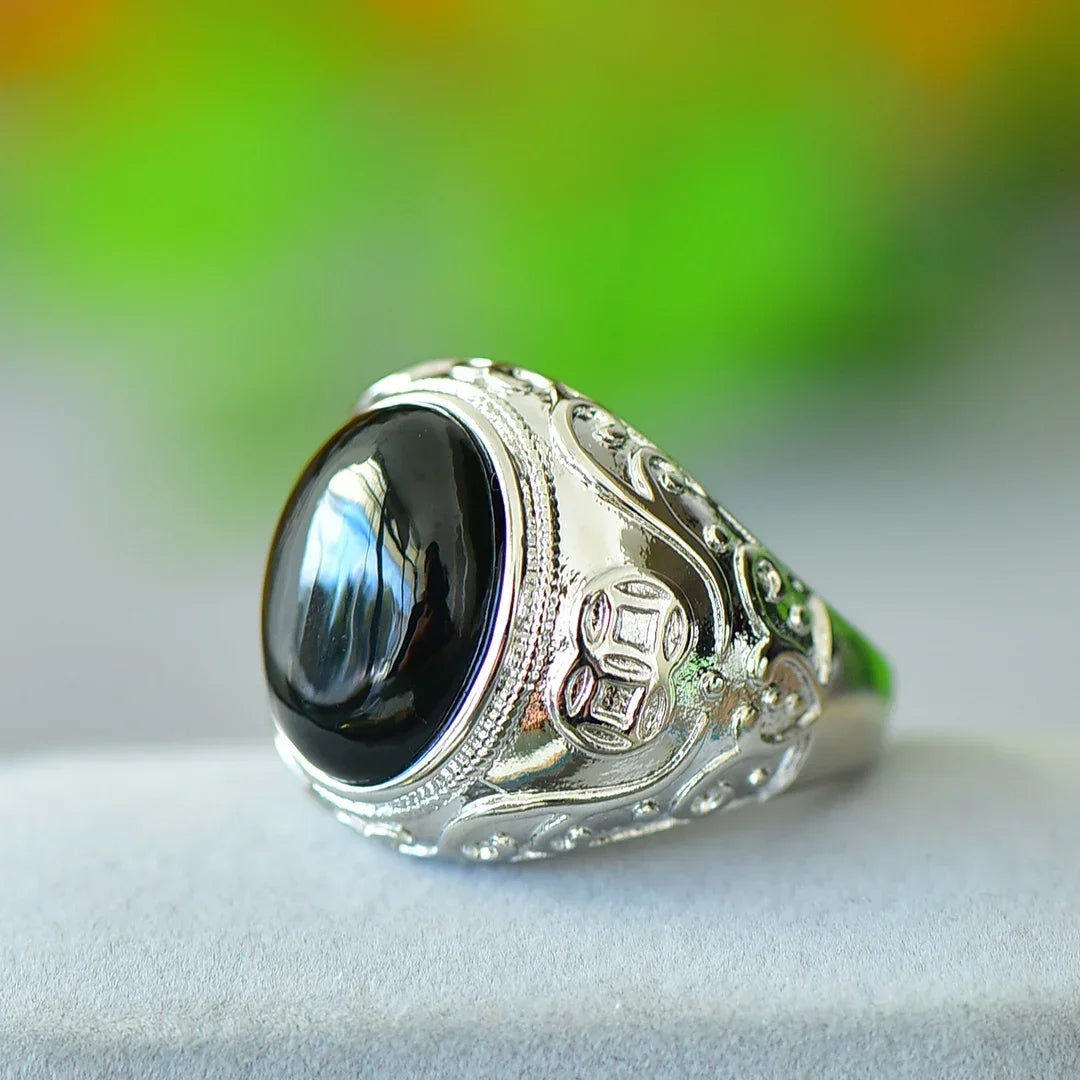 Bague homme agate noire naturelle