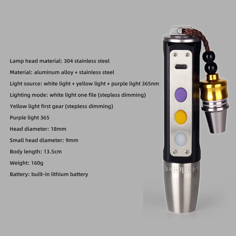 Lampe de poche UV pour bijoux en pierres précieuses, détecteur d'ambre, torche d'identification, tiges assorties