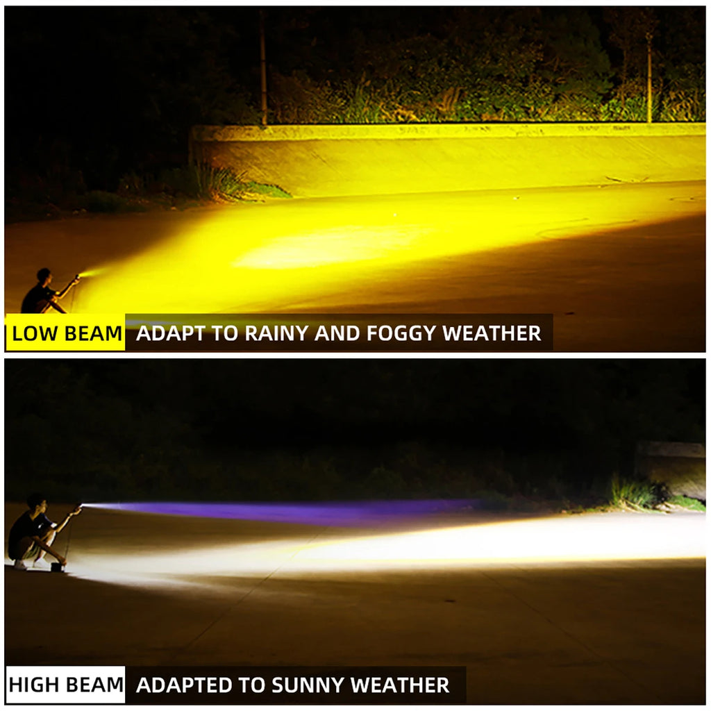 Feux antibrouillard LED bicolores blanc et jaune à trois lentilles