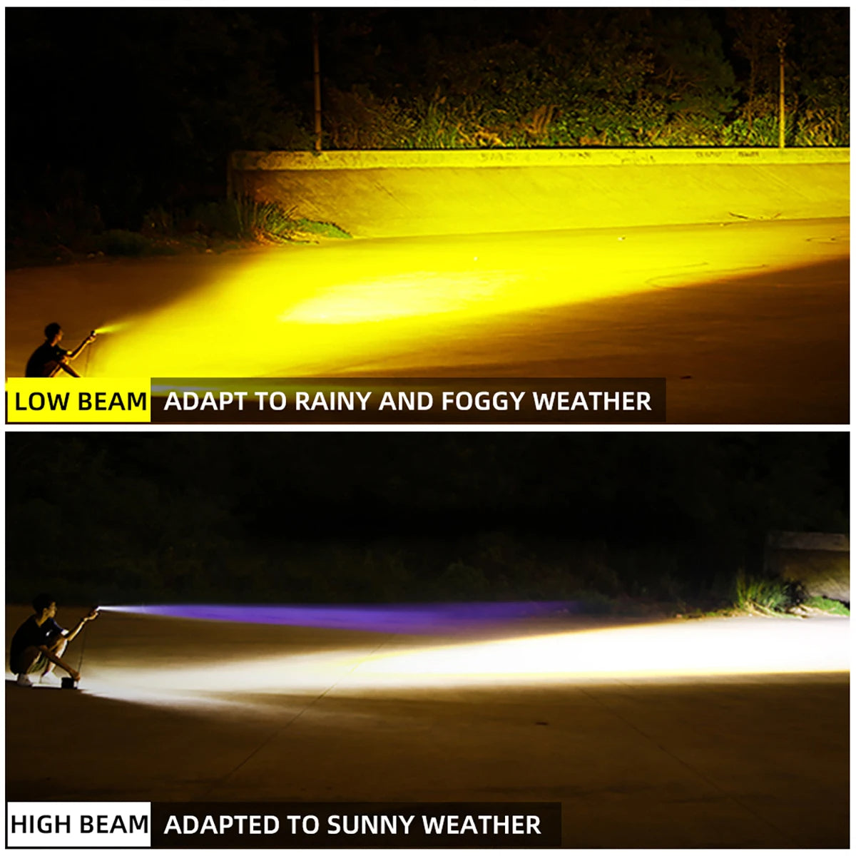 Feux antibrouillard LED bicolores blanc et jaune à trois lentilles