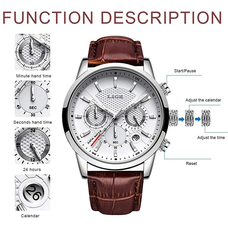 Montre Militaire de Mode LIGE 2023 pour Homme - Chronographe Quartz Sportif Étanche