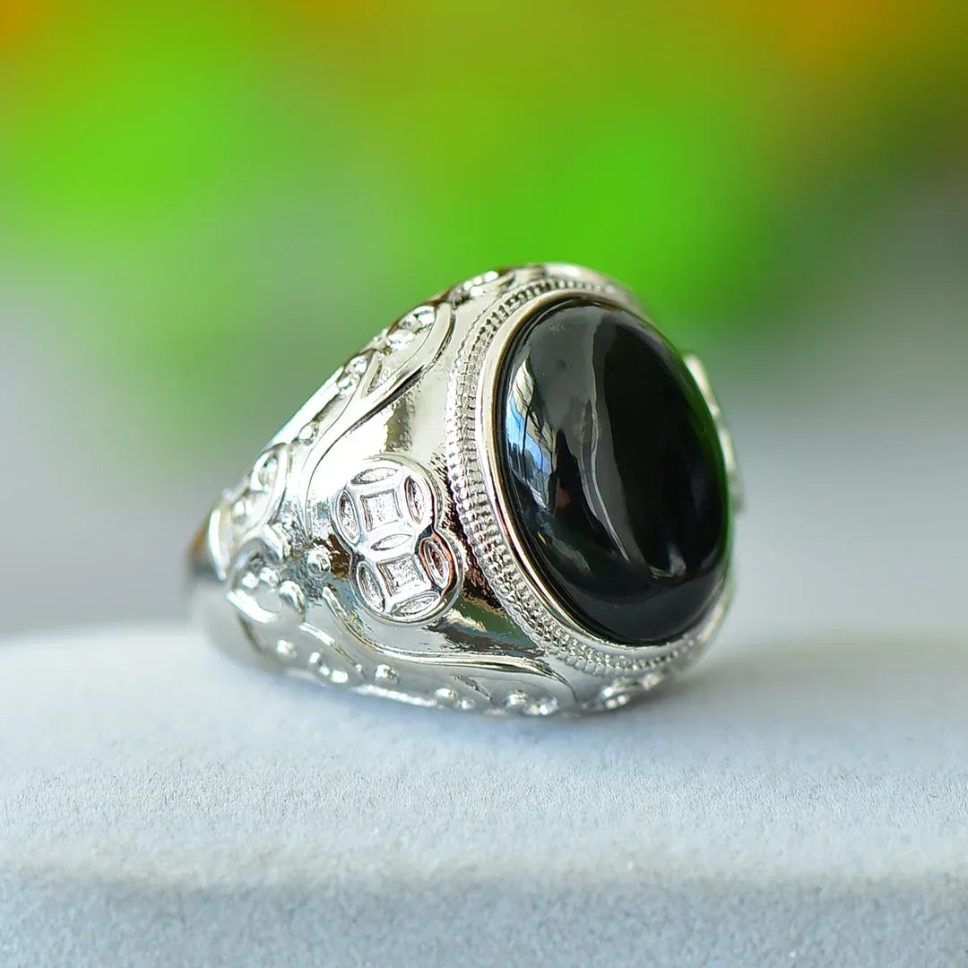 Bague homme agate noire naturelle