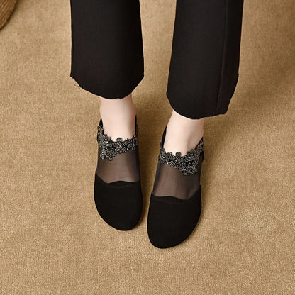 👠 Chaussures élégantes à talons bas pour femmes décorées de strass