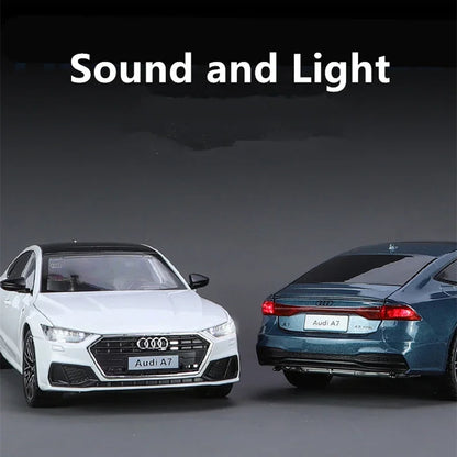 Modèle de voiture Audi A7 1:24, véhicule en alliage moulé sous pression, porte miniature avec son et lumière