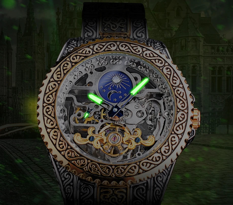 Montre mécanique automatique sculptée rétro évidée pour hommes, montres de haute qualité