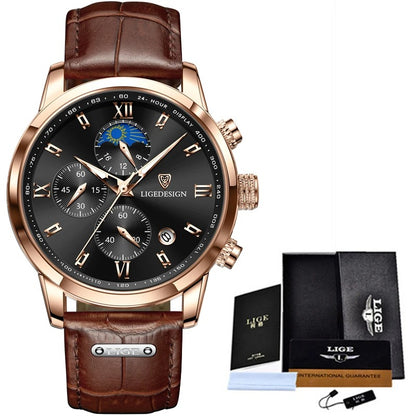 LIGE Business – montres de marque de luxe en cuir, étanche, Sport
