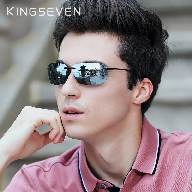 KINGSEVEN — lunettes de soleil carrées polarisées sans bords pour hommes