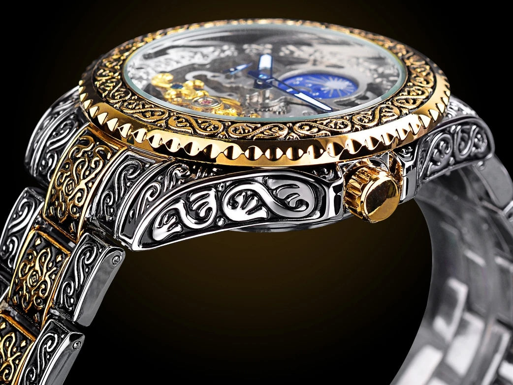 Montre mécanique automatique sculptée rétro évidée pour hommes, montres de haute qualité