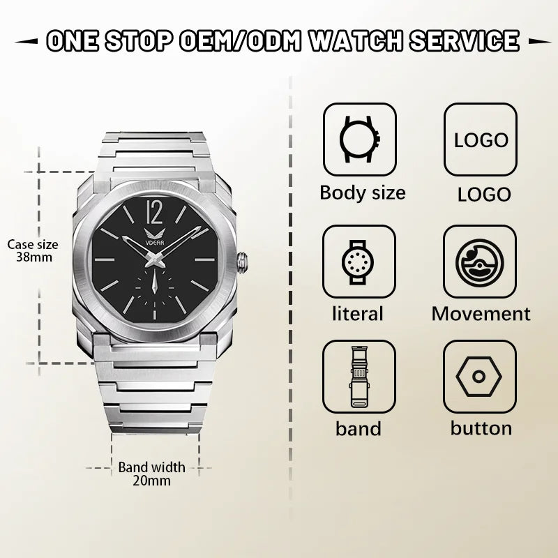 Montre à Quartz Ultra fine pour hommes, boîtier rond octogonal en acier