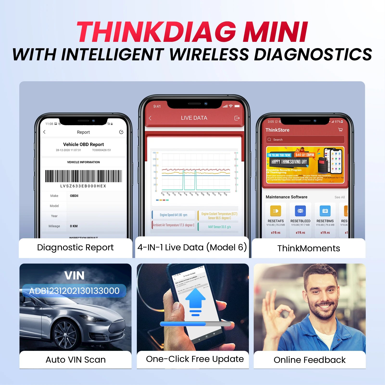 Mini Scanner de Voiture Thinkdiag OBD2 - Outil de Diagnostic Complet pour iOS et Android