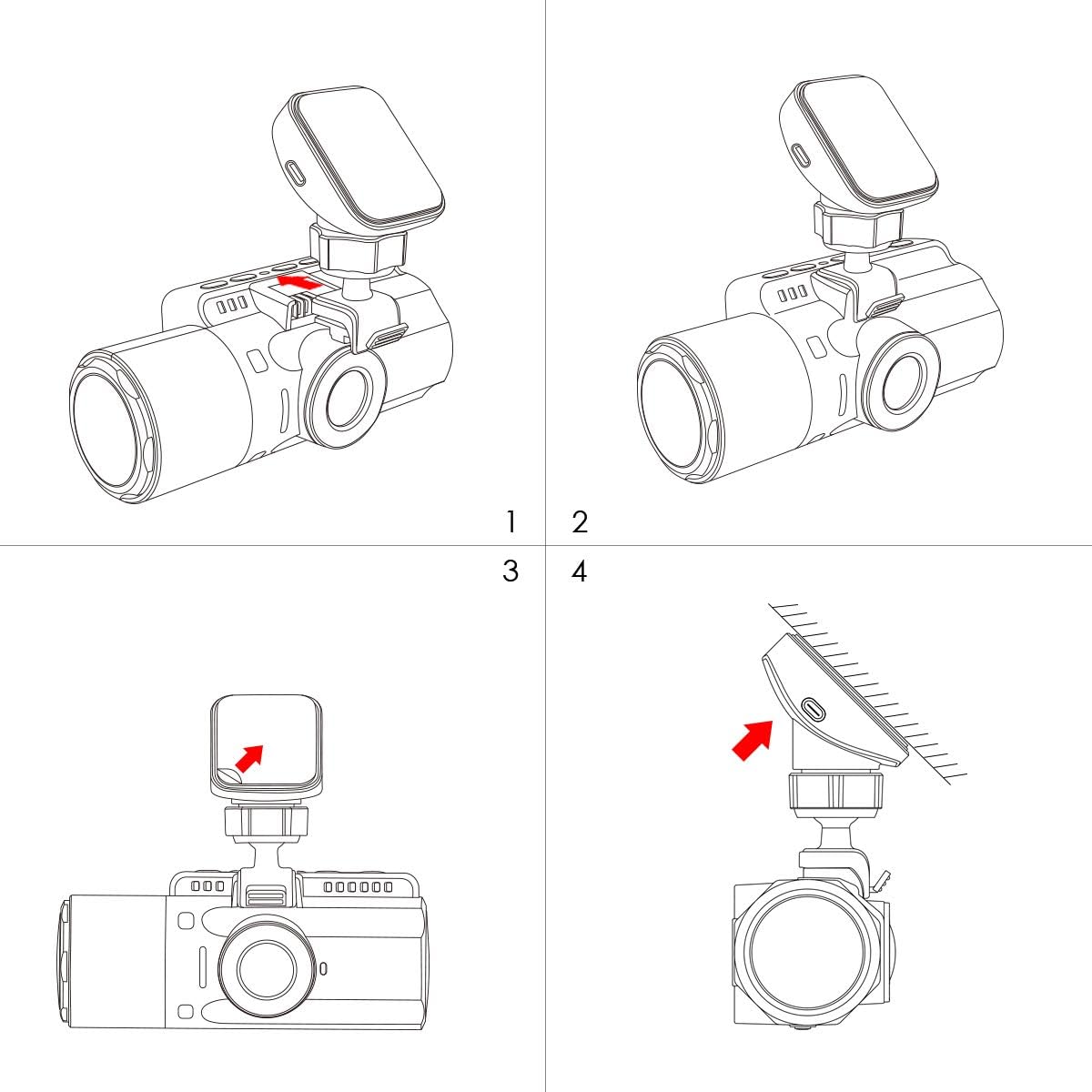 Caméra de tableau de bord Type C, Port USB, support adhésif pour pare-brise de voiture