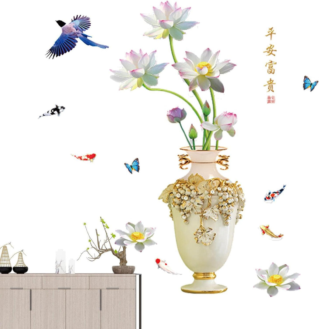 Autocollants muraux pour Vase à Lotus rose de Style chinois