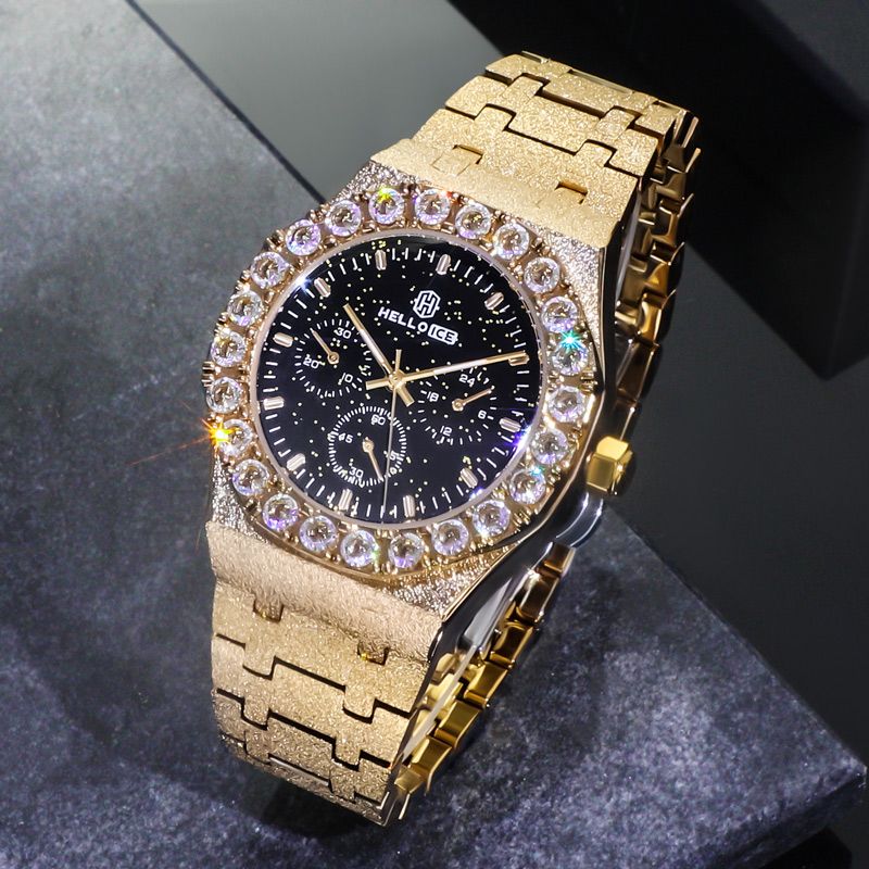 Montre Helloice Iced avec Cadran Pailleté Noir et Coupe Ronde Blanche