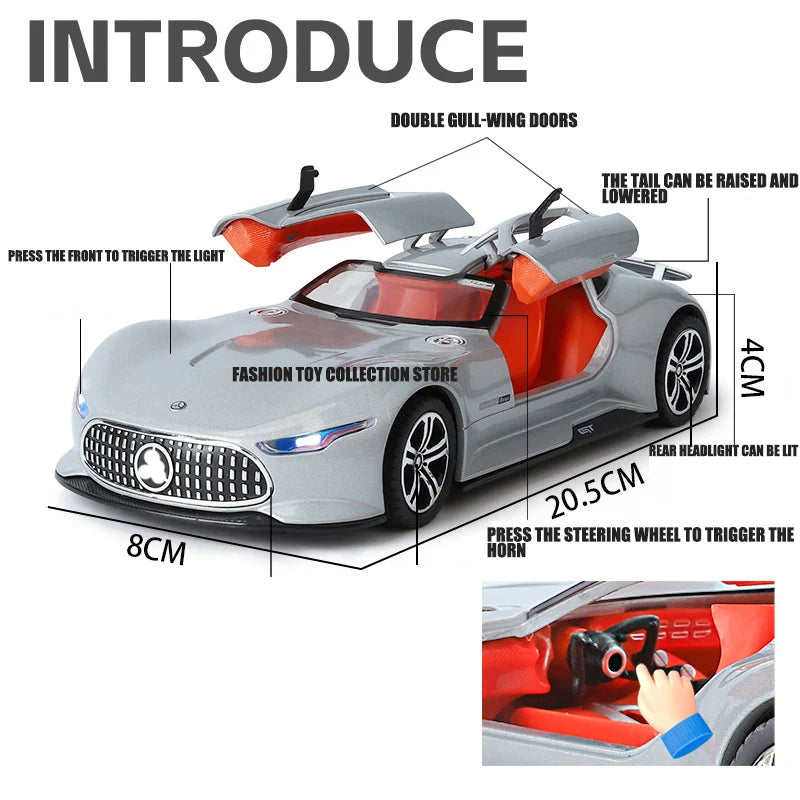 Modèle de voiture AMG Vision GT Fast and Furious, sonore et lumineuse, échelle 1:24