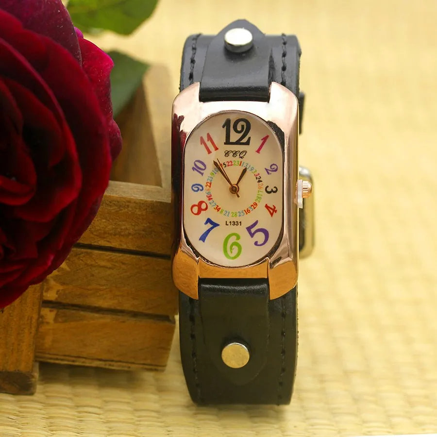 montre-bracelet en cuir de vache véritable pour femmes