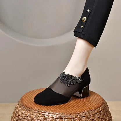 👠 Chaussures élégantes à talons bas pour femmes décorées de strass