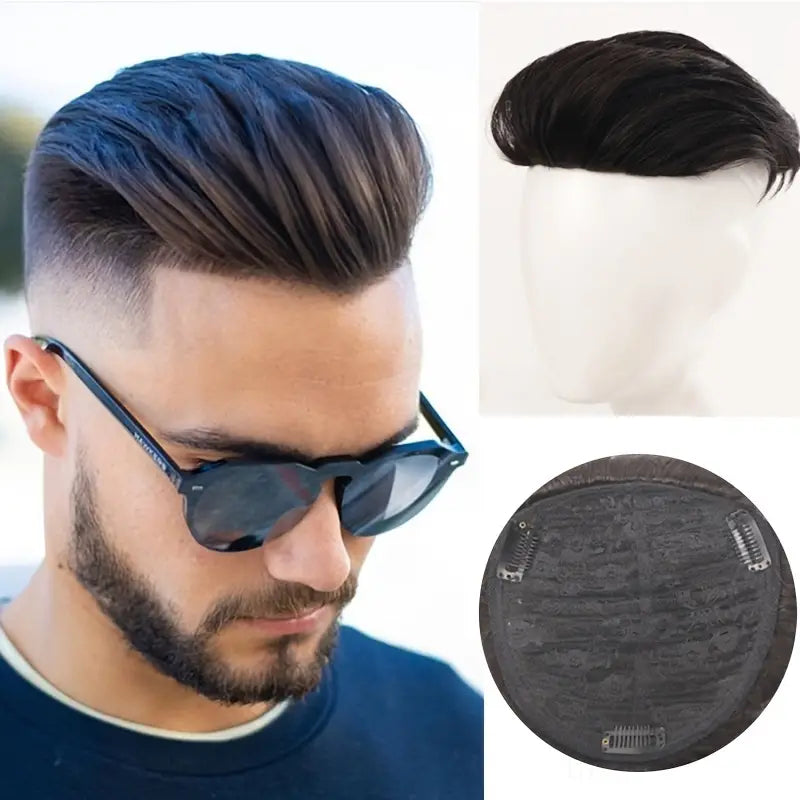 Toupee Pompadour Élargi pour Hommes - Cheveux Synthétiques, Pince Amovible