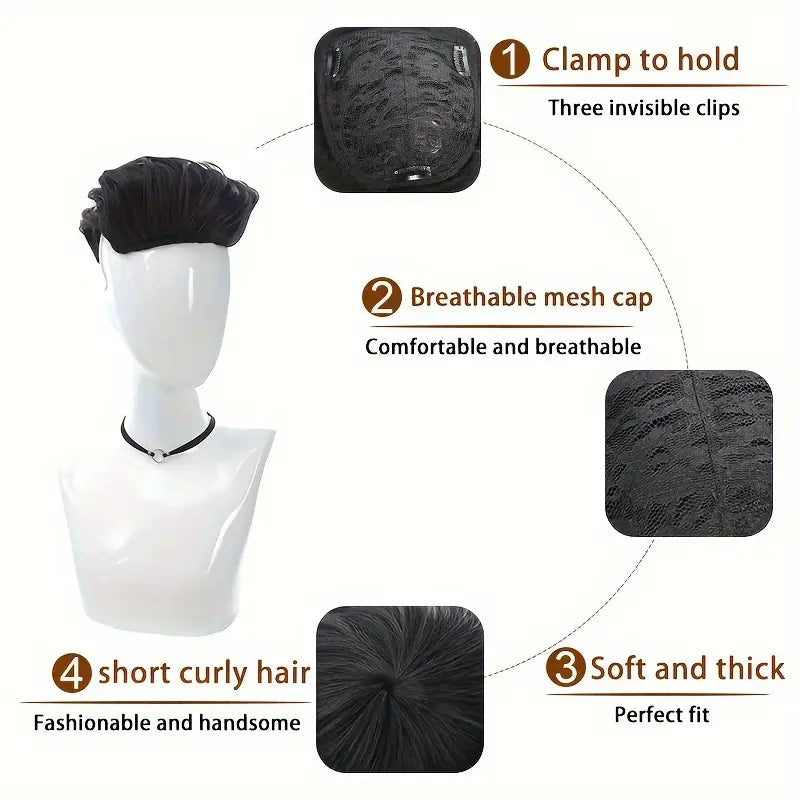 Toupee Pompadour Élargi pour Hommes - Cheveux Synthétiques, Pince Amovible