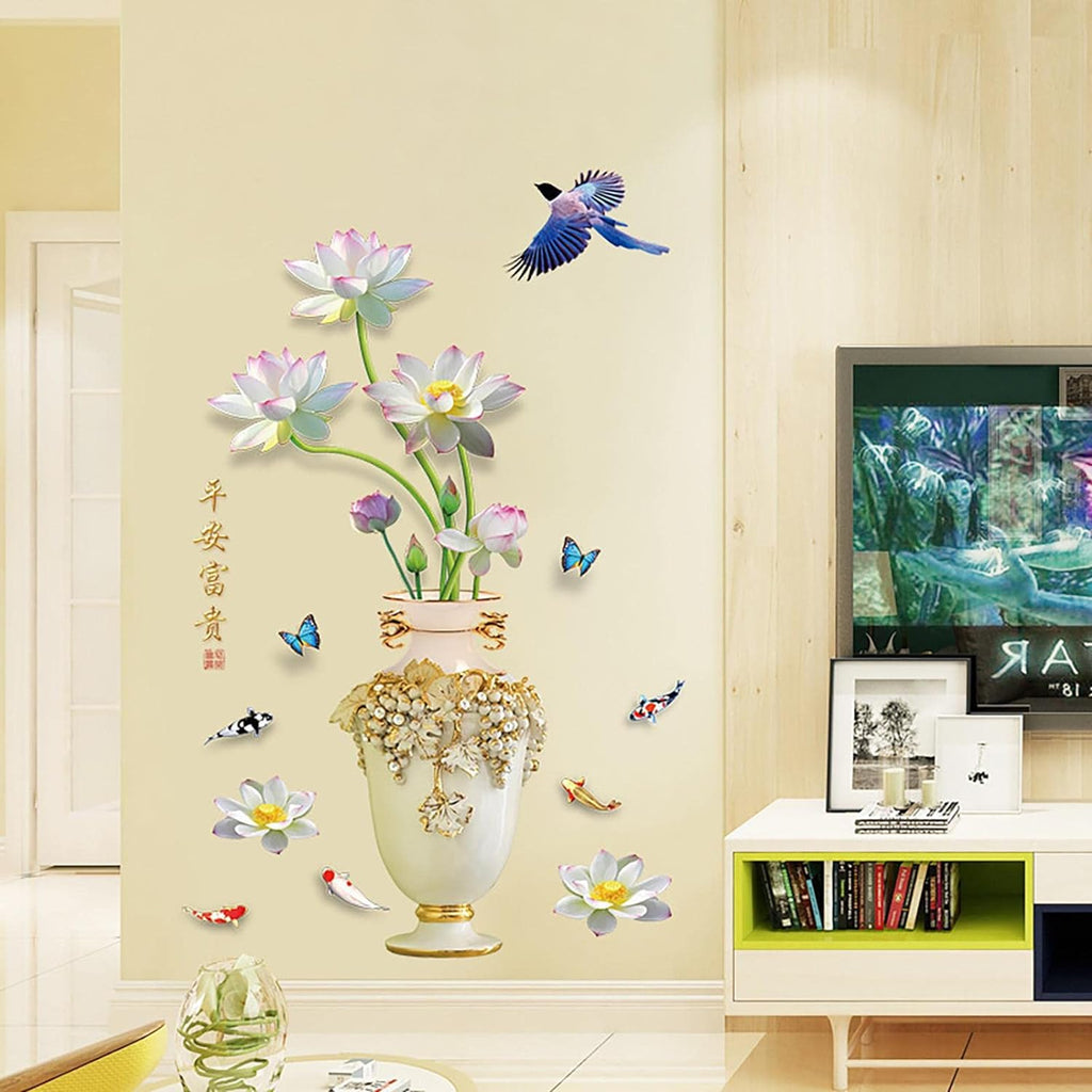 Autocollants muraux pour Vase à Lotus rose de Style chinois