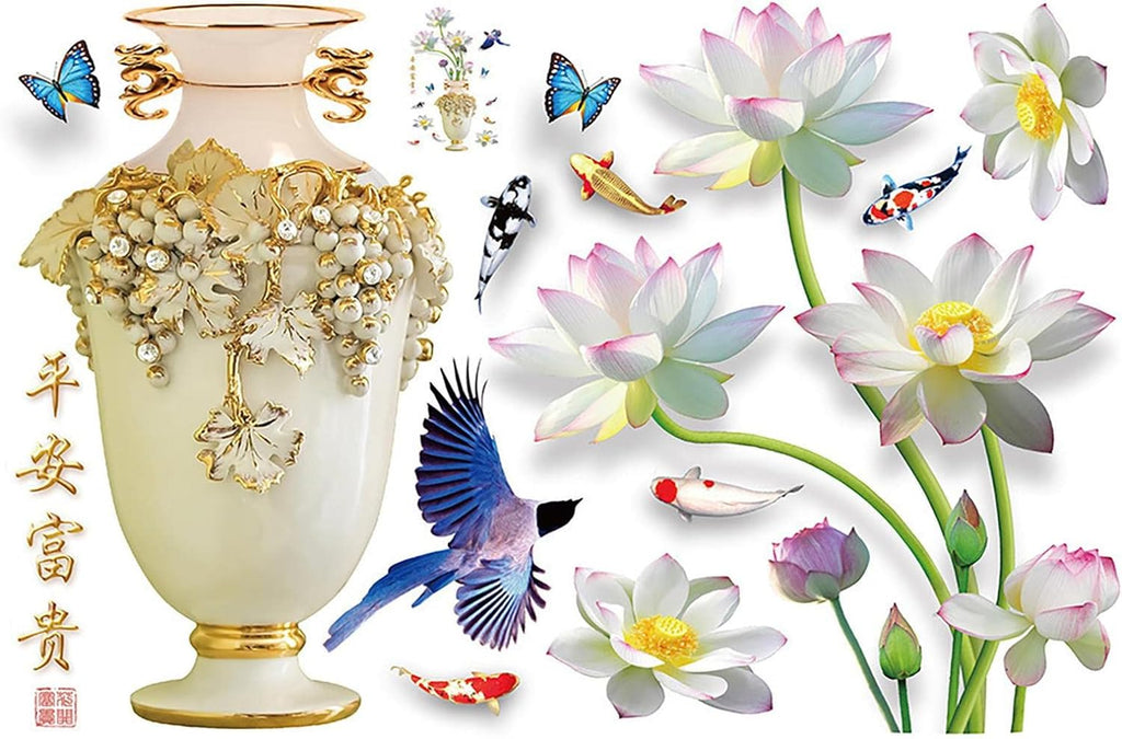 Autocollants muraux pour Vase à Lotus rose de Style chinois