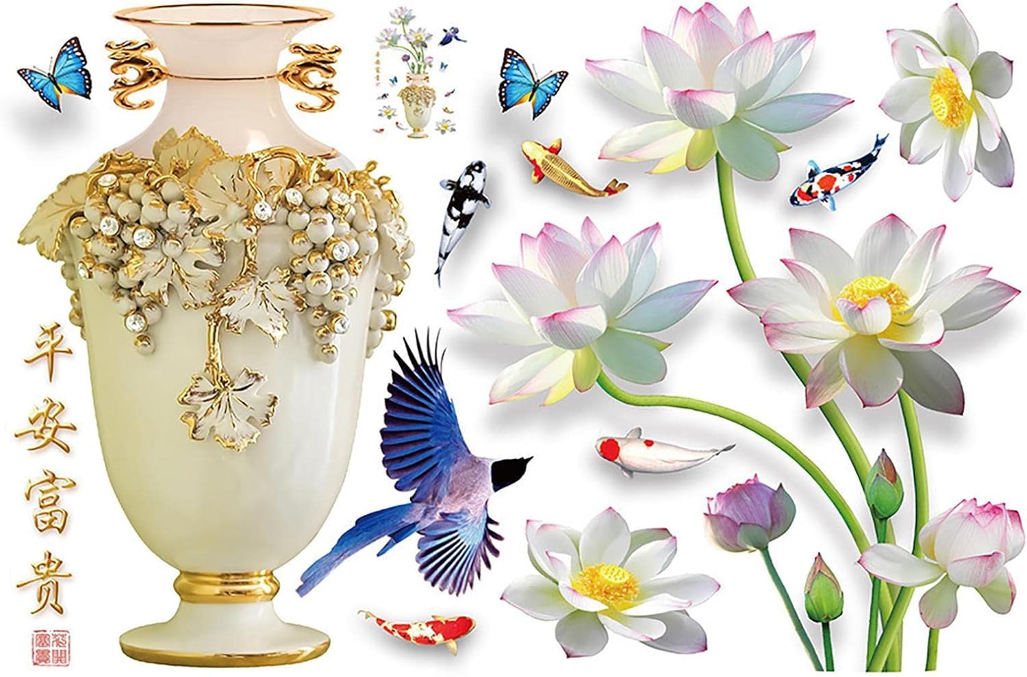 Autocollants muraux pour Vase à Lotus rose de Style chinois
