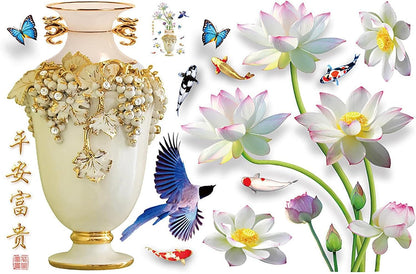 Autocollants muraux pour Vase à Lotus rose de Style chinois