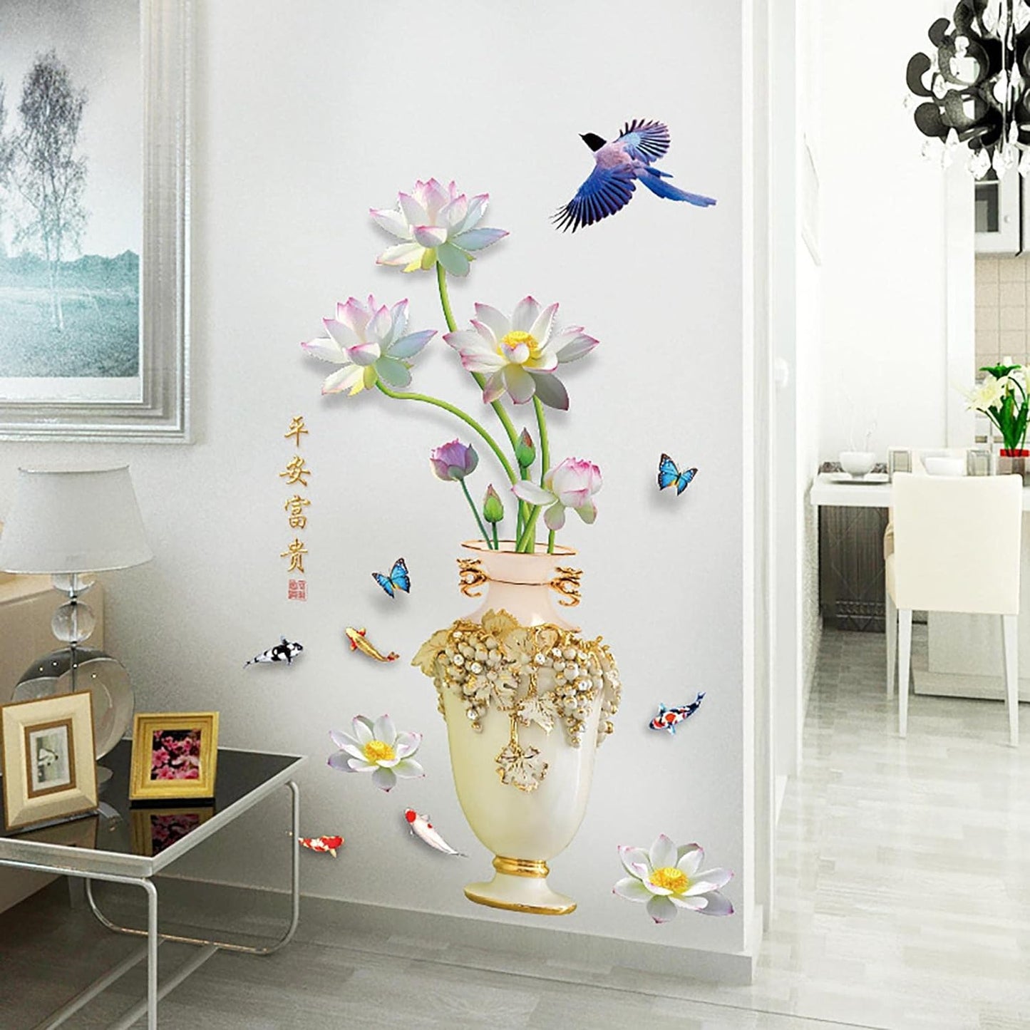 Autocollants muraux pour Vase à Lotus rose de Style chinois